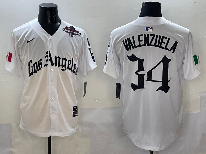 Men Los Angeles Dodgers #34 Valenzuela White Five generations Joint Name 2025 Nike MLB Jersey style 8->los angeles dodgers->MLB Jersey